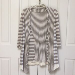 Grey Striped Three Dots Cardigan Sweater